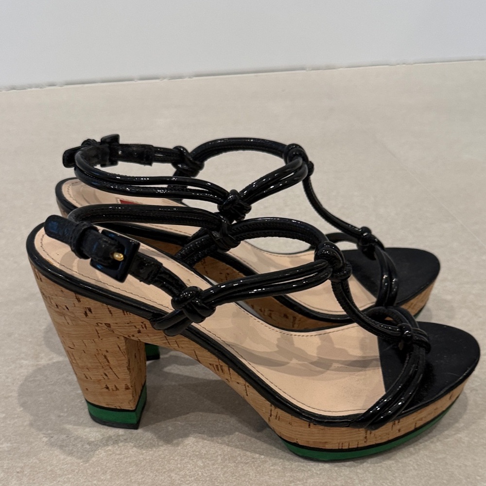 Prada Black and Tan Platform Sandals